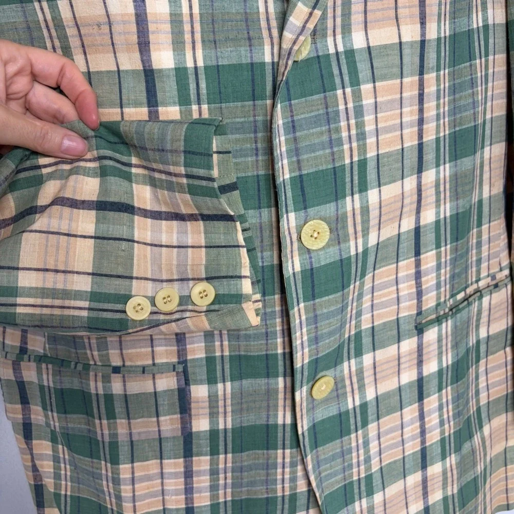 Vintage Gordon of Philadelphia Plaid Blazer Green Tan 3 Button Sport Coat 42R